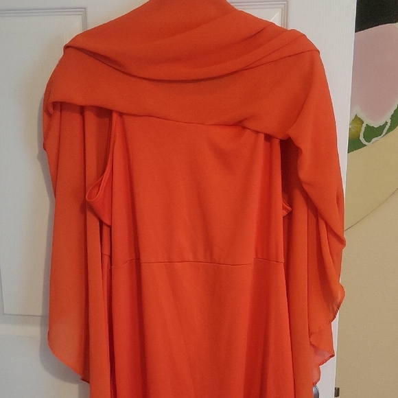 Vibrant Orange spagetti strap under with scarf overlay Layered Dress Sz3XL - Picture 7 of 7